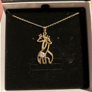 2 giraffes cubic zirconia stainless steel necklace with 18k yellow gold finish